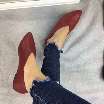Дамски обувки са ръчно изработени от 100% естествена кожа без шнур, дамски проста стилни обувки от мека телешка кожа, дамски обувки на плоска подметка с остри пръсти