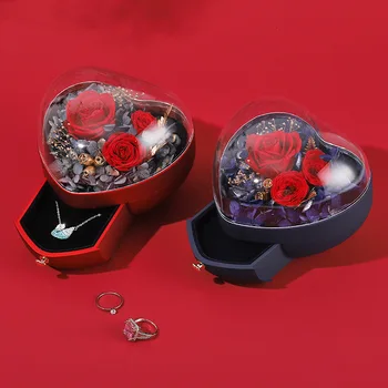 Експлозивна Подарък Кутия във формата на сърце Вечна Розата е Цветето на Ковчег За Бижута Сватба, Рожден Ден, Коледа Подарък За Свети Валентин