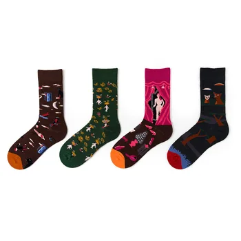 Есенно-Зимни Дамски Чорапи Нов Дизайн Отношение Анимационен Doodle Портрет На Личност С Висок Памук Цветни Забавни Чорапи До Средата На Прасците Дама