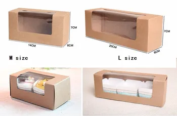 Кутия за опаковане макаруна хартия 30Пкс Крафт опаковка, кутия за печене на сърцето кутията на тортата Маффина прозрачен прозорец