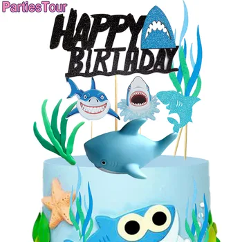 Морски Животни Декор На Тортата Карикатура Китова Акула Риба Топперы За Торта Детски Празничен Душ Деца Честит Рожден Ден На Океана Тематично Украса За Парти