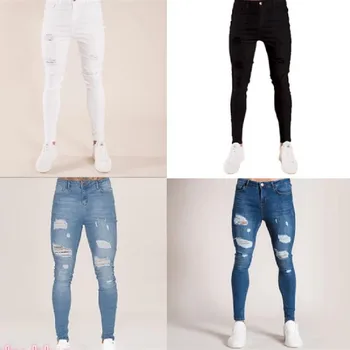 Мъжки дънки 2022, Нови европейските и американските модни мъжки тънки тесни панталони, модни дънки в стил хип-хоп, оръфан, микроэластичные джинси с дупки