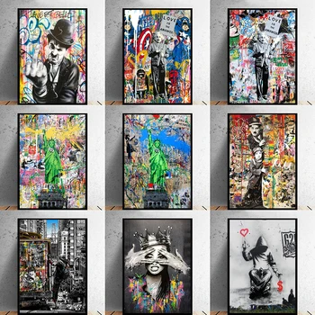 Улично графити Banksy, Статуята на Свободата, Живопис върху Платно, Постери Куадроса и Принт, монтаж на стена изкуство за Всекидневната, Домашен Декор