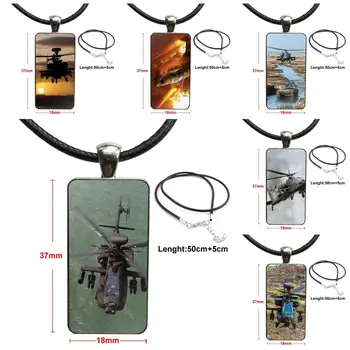 Хеликоптери Apache На Залез Слънце Стъкло Кабошон Колие С Висулка Правоъгълник Верижки И Колиета Стомана Цвят Бижута За Жени Вечерни