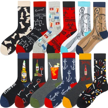 Цветни Мъжки Чорапи Harajuku Цветни Щастливи Забавни герои Международни шах геометрична Формула Хлопчатобумажный Чорап Коледен Подарък