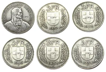 Швейцария 5Frs 1937-1954 5 бр. настоящата никел/сребърно покритие Креативна Копирни Монета
